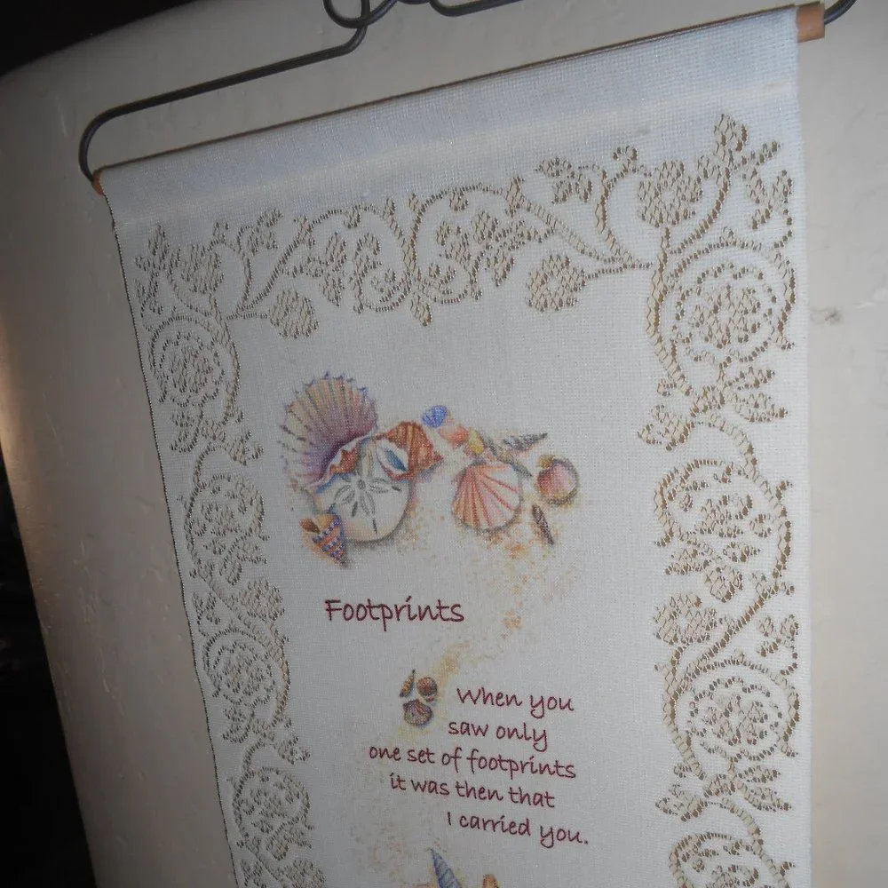 Beautiful Hanging Lace Cloth Banner FOOTPRINTS Sign 💖